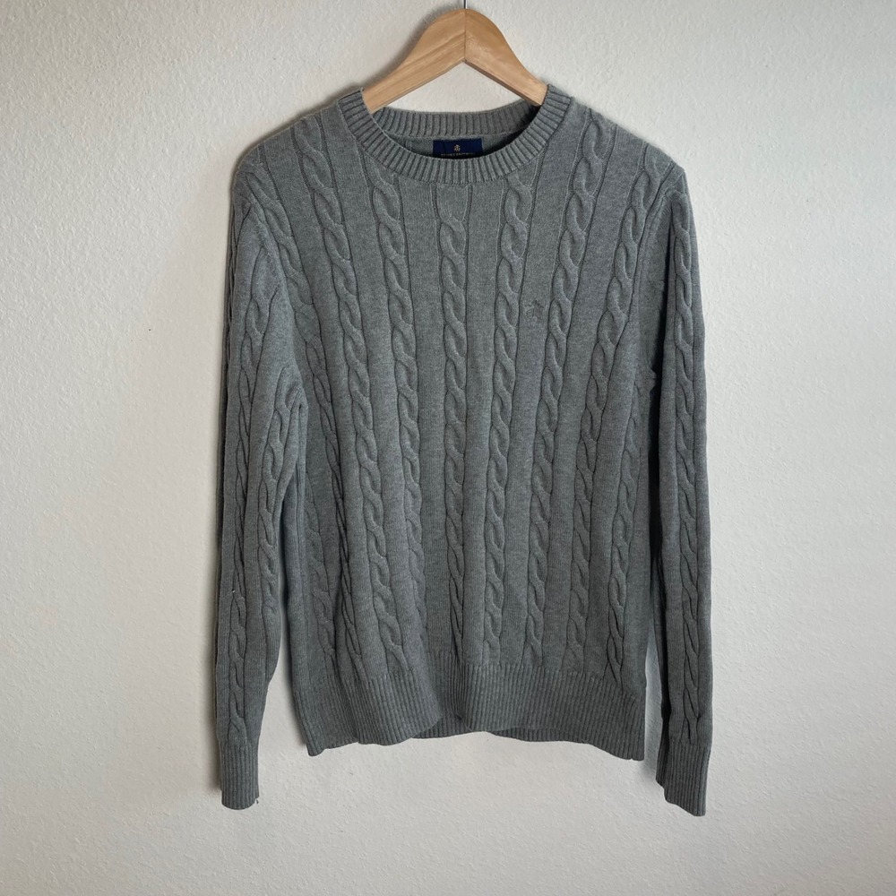 Brooks Brothers Gray Cable Knit Crewneck Sweater